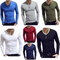 Herren Longsleeve Langarmshirt V-Ausschnitt Slim Fit Casual T-Shirts Unterhemd