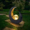 Solarleuchte Außenlampe Gartendeko Hof LED Glaskugel crackle Mond schwarz gold
