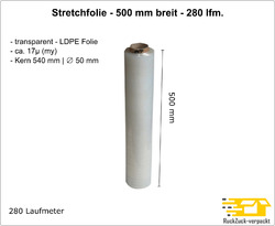 Stretchfolie | Handstretchfolie 17 µ - 500 mm | Palettenfolie Wickelfolie