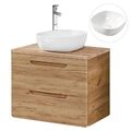 Badezimmermöbel Waschtisch Set 80cm mit Keramikwaschbecken Wotaneiche Gäste-WC