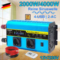 2000W 4000W Reine Sinus Spannungswandler Wechselrichter DC 12V auf AC 230V 4USB