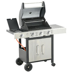 Gasgrill 3+1 Brenner Gartenraucher BBQ Trolley mit Seitenbrenner