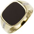 Herren Ring 585 echt Gelbgold breit schwarz Siegel Diamanten 14 Karat Gr 60-70