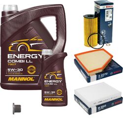 BOSCH Inspektionspaket 6 L MANNOL Energy Combi LL 5W-30 für BMW 1er 120i 125i