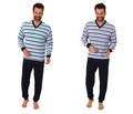 Trend Herren Frottee Pyjama mit V-Ausschnitt, Langarm, Streifen, Bündchen 70245