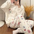 Damen Fraue Winter Fleece Kuschelig Flauschig Warm Weich Pyjama Schlafanzug Set