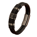 Herren Armband Schwarz Echtes Leder Edelstahl Magnetverschluss Männer Geschenk