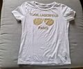 Karl Lagerfeld Damen-T-Shirt Weiß Glitzer ✨Gr. XS Name + Sonnenbrille in Glitzer