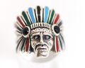 Vintage 925er Sterlingsilberring, Indianer Warbonnet Federhaube bunt emailliert