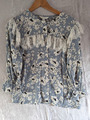 M&S X Ghost grau Mix Bluse Gr. 12 Spitzenbesatz mit 3/4 Puffärmeln NEU