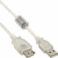 InLine® USB 2.0 Verlängerung Stecker zu Buchse Typ A transparent Ferritkern 3m