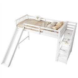 Kinderbett mit Stauraum 90x200cm Kiefer Massivholz Hochbett mit Treppe & Rutsche