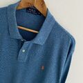 Ralph Lauren Poloshirt Größe XL X Large Herren blau einfarbig normale Passform Langarm