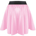 Pink Minirock Damen Mädchen Satin Kurz Plissiertes Kleid Retro Gummibund Club