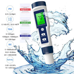 5 IN 1 PH Messgerät Digital TDS/EC/PH Temperature Meter Wasserqualität Tester