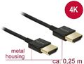 DELOCK HDMi-Kabel HighSpeed Ethernet A->A 4K 3D 0,25m schw.