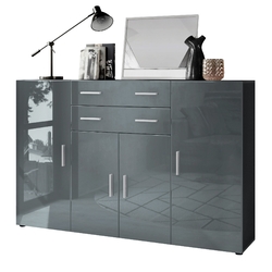 Highboard Sideboard Kommode Anrichte Aron in Anthrazit matt - Hochglanz & Natur