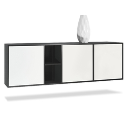 Sideboard Anrichte Kommode LED Cuba in Schwarz matt - Hochglanz & Naturtöne