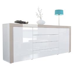 Sideboard Kommode Anrichte Highboard La Paz V1 in Weiß - Hochglanz & Naturtöne