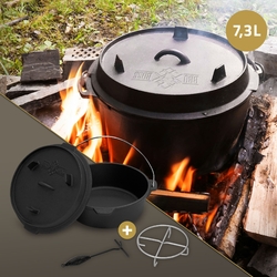 BBQ Set Dutch Oven Topf Gusstopf Feuertopf Schmortopf Kochtopf Gusseisen Schwarz