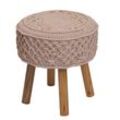 Sitzhocker MCW-J43, Strickhocker Hocker Fußhocker, 45x41cm rund Makramee/Strick Stoff/Textil ~ creme-beige