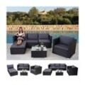 Poly-Rattan-Garnitur Busto, Gartengarnitur Sitzgruppe Sofa Lounge-Set ~ schwarz, Kissen anthrazit