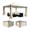 Pergola Calpe, Garten Pavillon, stabiles 7cm-Gestell mit Seitenwand + Moskitonetz ~ creme 4x4m