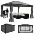 Pergola Calpe, Garten Pavillon, stabiles 7cm-Gestell mit Seitenwand + Moskitonetz ~ grau 4x3m