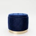PLAYBOY - Pouf "LIZ" gepolsterter Sitzhocker mit Stauraum, Samtstoff in Blau und Chesterfield-Optik, goldener Metallfuss, Retro-Design