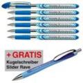 AKTION: Schneider Kugelschreiber Slider Basic blau, Schreibfarbe: blau, 6 St. + GRATIS Slider Kugelschreiber Rave XB, blau