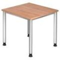 HAMMERBACHER Orbis höhenverstellbarer Schreibtisch nussbaum quadratisch, 4-Fuß-Gestell silber 80,0 x 80,0 cm