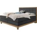 Boxspringbett HASENA "Chalet", braun (anthrazit, eiche bianco), B:188cm L:205cm, Komplettbetten, Boxspringbett, Boxspringbett, Kopfteil in massiver Eiche, Eichenrahmen mit Füssen