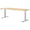 Schäfer Shop Genius Schreibtisch MODENA FLEX, elektrisch höhenverstellbar, Freiform, Ansatz rechts, B 1800 mm, Ahorn/weißalu