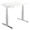 Schäfer Shop Select Schreibtisch DRIVE UP 2, elektrisch höhenverstellbar, Rechteck, T-Fuß, B 1200 x T 800 x H 630-1290 mm, weiß/weißaluminium
