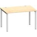 Schäfer Shop Genius Schreibtisch MODENA FLEX, 4-Fuß-Rundrohr, B 1200 x T 800 mm, Ahorn/weißalu