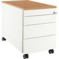 Schäfer Shop Select Rollcontainer 1233, 3 Schubladen, Utensilienauszug, mit Griffnut, weiß/Buche-Dekor