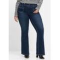 Große Größen: Bootcut-Jeans in High-Heel-Länge, mit Kontrastnähten, dark blue Denim, Gr.58