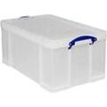 Transportbox Really Useful Box, Volumen 64 l, L 710 x B 440 x H 310 mm, stapelbar, mit Deckel & Klappgriffen, Recycling-PP, transparent