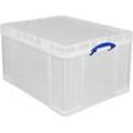 Transportbox Really Useful Box, Volumen 145 l, L 810 x B 620 x H 430 mm, stapelbar, mit Deckel & Klappgriffen, Recycling-PP, transparent