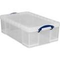 Transportbox Really Useful Box, Volumen 50 l, L 710 x B 440 x H 230 mm, stapelbar, mit Deckel & Klappgriffen, Recycling-PP, transparent