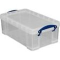 Transportbox Really Useful Box, Volumen 9 l, L 395 x B 255 x H 155 mm, stapelbar, mit Deckel & Klappgriffen, Recycling-PP, transparent