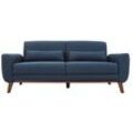 Design-Sofa 3 Plätze Stoff Blau Beine Nussbaum EKTOR