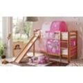 Etagenbett mit Rutsche "Lupo" Buche massiv Natur "Horse (pink)"