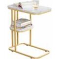 Sobuy - FBT110-G Beistelltisch mit 2 Ablagen Sofatisch Kaffeetisch Laptoptisch Betttisch Pflegetisch mit goldenem Metallgestell bht ca.: 50x58x30cm