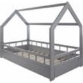 Viking Choice - Holzbett - Hausbett - Hausbett - Kinderbett - 160x80 - grau - mit Barriere