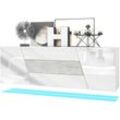 Vladon - Sideboard Kommode Anrichte Schrank Houston hängend Weiß matt - Hochglanz - Beton Oxid Optik mit led Beleuchtung - Beton Oxid Optik mit led