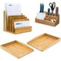 4 teiliges Schreibtisch Set, aus Bambus, 2 Briefablagen für A4 , Schreibtischorganizer, Dokumentenhalter stehend, natur