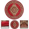 Teppich Rund Orientalisch Klassisch Orient Teppich Kurzflor Wohnzimmer Schlafzimmer,Ø 160 cm Rund, Red, 8757