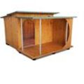 Hundehütte Hundehaus Hundehöhle Hundebox Aus Holz Mod. Italy mit Veranda Dach made in italy b - Pudel mit 'thermovorhang' 93x92xH51