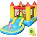 Hüpfburg mit Wasserrutsche, 3 Verschiedene Varianten, Aufstellpool aus Oxford-Material, mit PVC-Beschichtung, Spielburg für Kinder über 3 Jahren (Mit